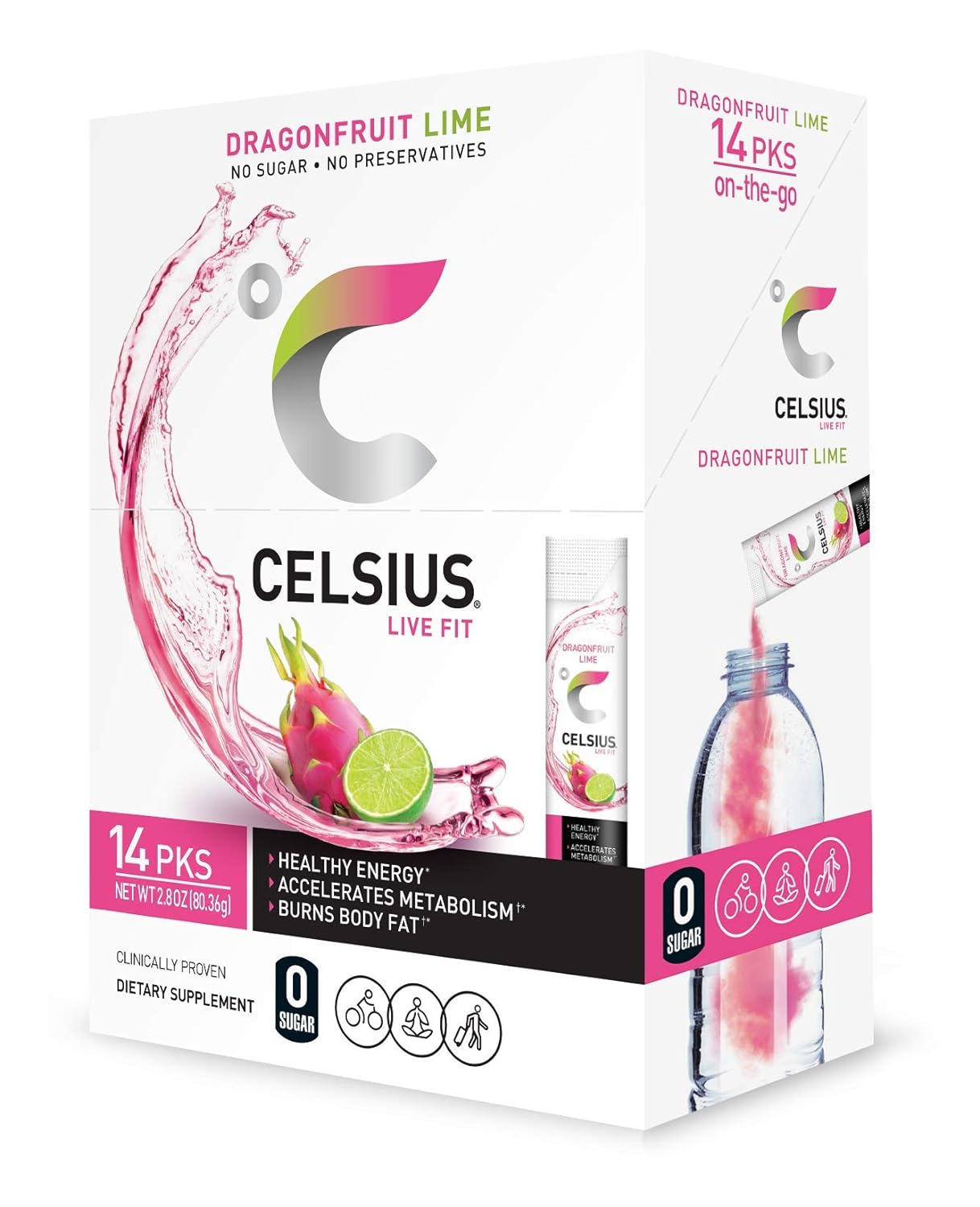 CELSIUS On-the-Go Powder Stick, Combo Pack of Dragonfruit Lime and Cranberry Lemon, 28 Piece Assortment - Image 3